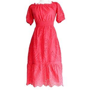 Betsey Johnson Midi Dress Women's Small Eyelet Off The Shoulder Coral Pink